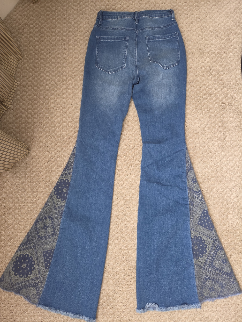 Altar'd State Blue Flare Jeans with Printed Panel Inserts